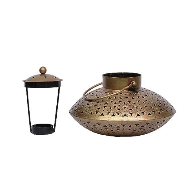 AAIZONE Cast Iron Antique Degchi Style for Dhoop Holder and Candle Light | Incense Burner | Dhoop Dani | Pooja Items | Jaipur | Antique Lantern| Dhoop Batti Stand