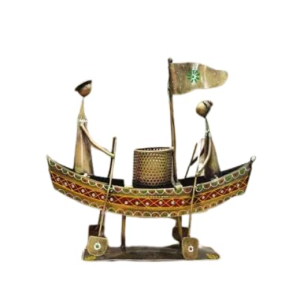 AAIZONE Iron Painted 5 Man in Boat Pen Holder Cum Showpiece,Pen Stand for Study Table,Office, Dining Table Decor and Gifts I Pen Stand Rust Free Metal Spoon and Pen Holder