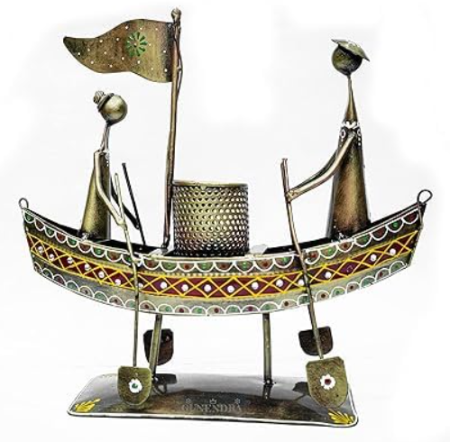 AAIZONE Iron Painted 5 Man in Boat Pen Holder Cum Showpiece,Pen Stand for Study Table,Office, Dining Table Decor and Gifts I Pen Stand Rust Free Metal Spoon and Pen Holder