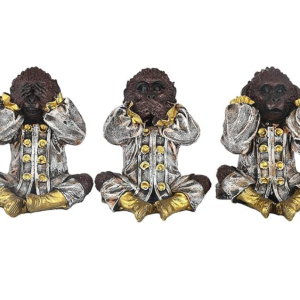 AAIZONE Hand Crafted Antique Finish Set of 3 Monkey for Home Decor/Gifting/Living Room Decorative Showpiece - 17 cm (Polyresin, Multicolor)